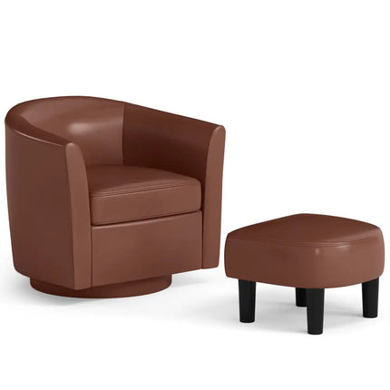 Modern Club Swivel Accent Chair with Ottoman Footrest Curved Backrest-Brown - Brown - Accent Chairs