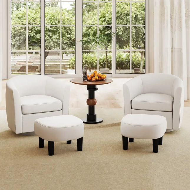 Modern Club Swivel Accent Chair with Ottoman Footrest Curved Backrest-Beige - Cream White - Accent Chairs