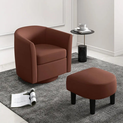 Modern Club Swivel Accent Chair with Ottoman Footrest Curved Backrest-Brown - Brown - Accent Chairs