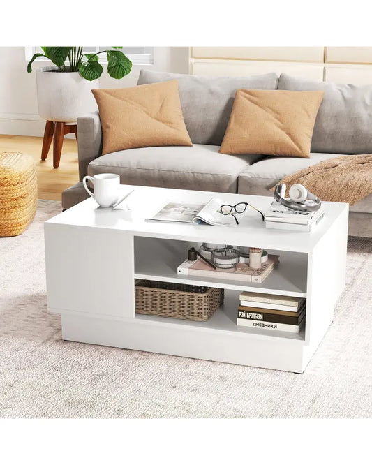 Modern Coffee Table with 2-Tier Open Storage Shelves-White - White - Coffee Tables