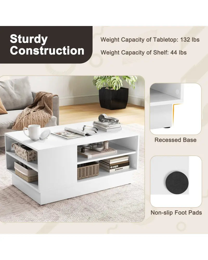 Modern Coffee Table with 2-Tier Open Storage Shelves-White - White - Coffee Tables