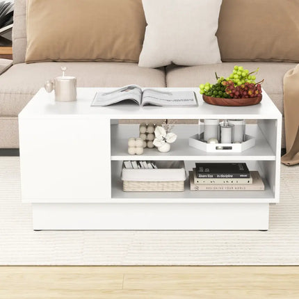 Modern Coffee Table with 2-Tier Open Storage Shelves-White - White - Coffee Tables