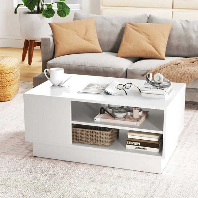 Modern Coffee Table with 2-Tier Open Storage Shelves-White - White - Coffee Tables
