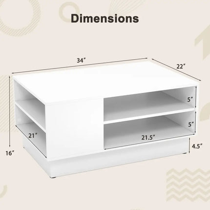 Modern Coffee Table with 2-Tier Open Storage Shelves-White - White - Coffee Tables