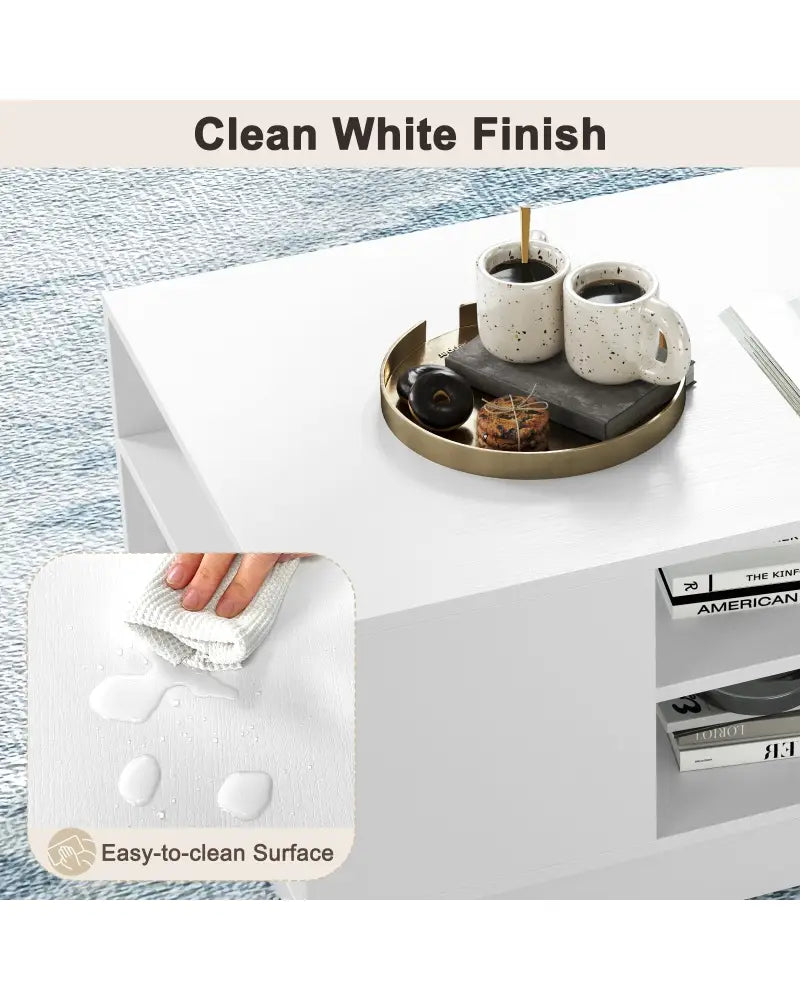 Modern Coffee Table with 2-Tier Open Storage Shelves-White - White - Coffee Tables