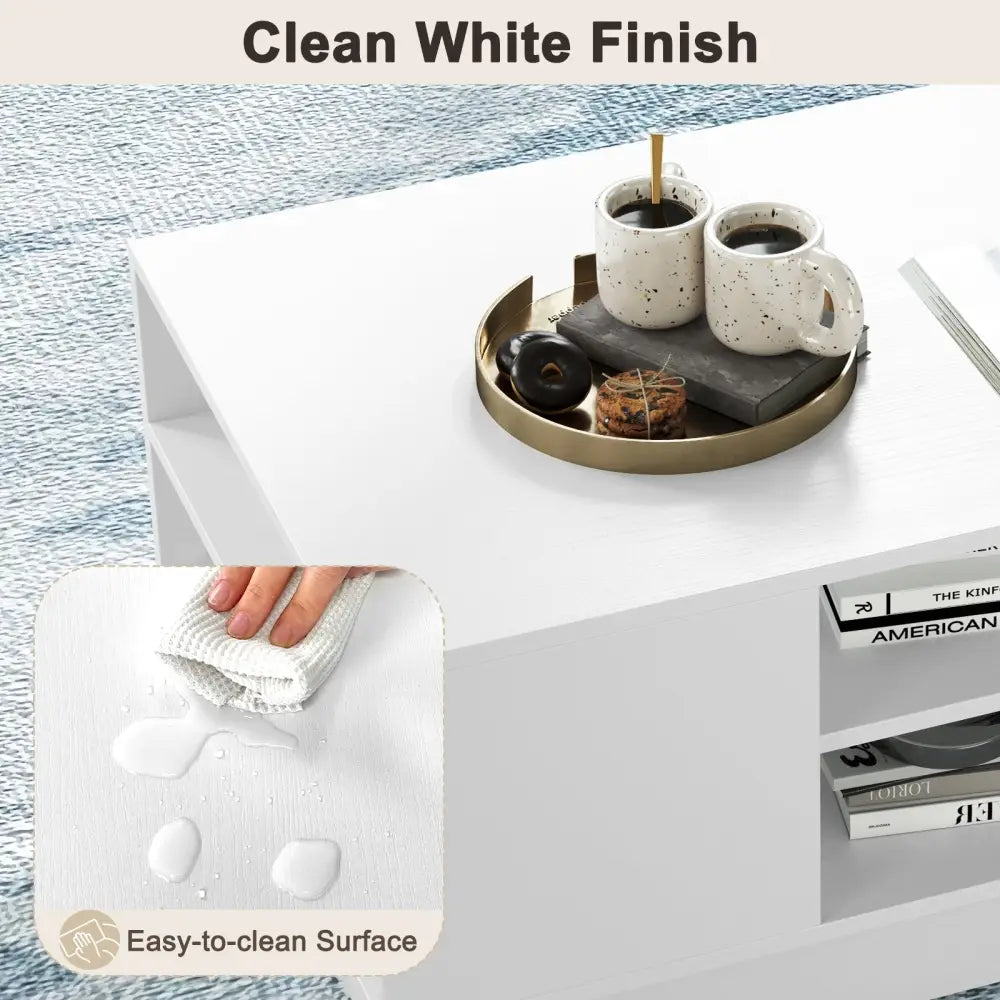 Modern Coffee Table with 2-Tier Open Storage Shelves-White - White - Coffee Tables