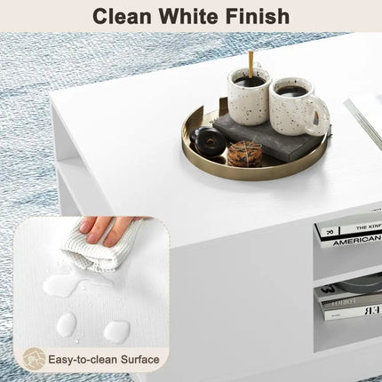 Modern Coffee Table with 2-Tier Open Storage Shelves-White - White - Coffee Tables