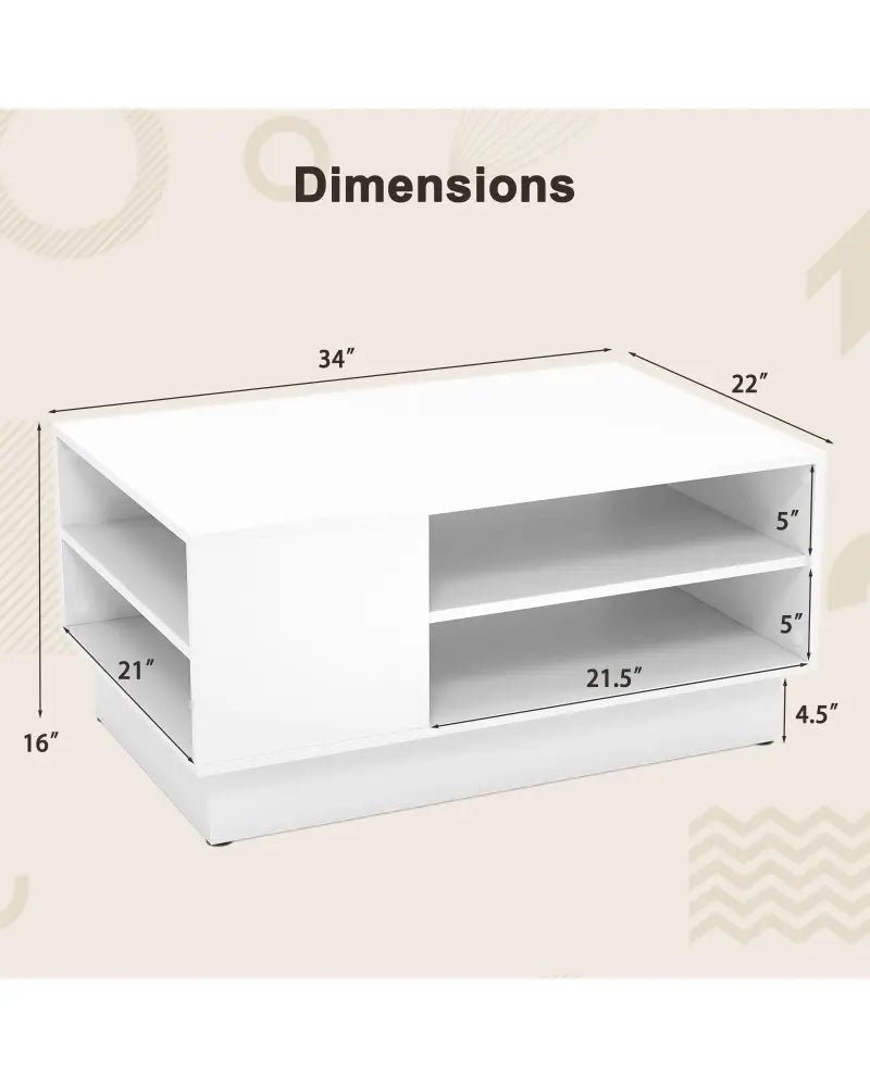Modern Coffee Table with 2-Tier Open Storage Shelves-White - White - Coffee Tables
