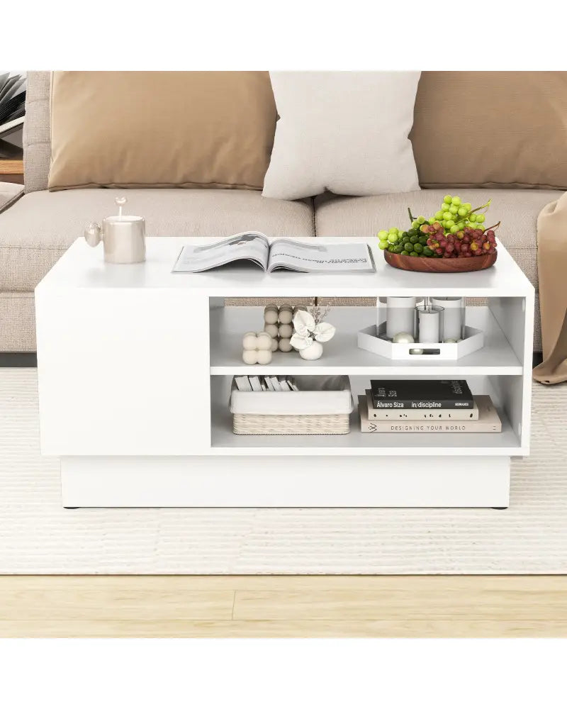 Modern Coffee Table with 2-Tier Open Storage Shelves-White - White - Coffee Tables