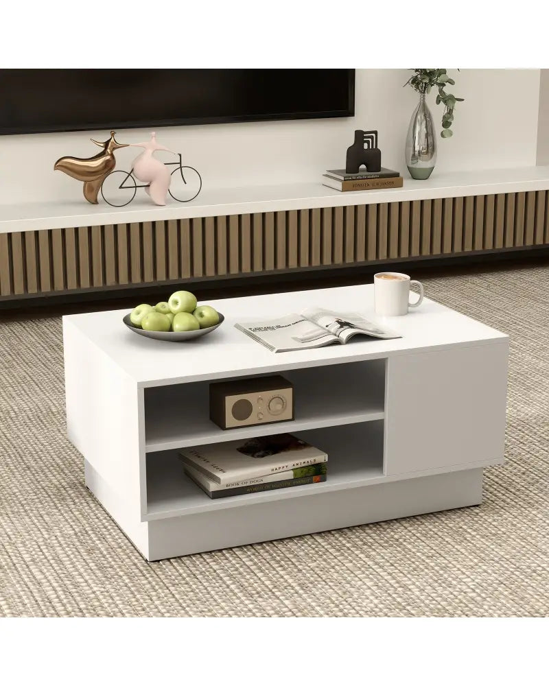 Modern Coffee Table with 2-Tier Open Storage Shelves-White - White - Coffee Tables