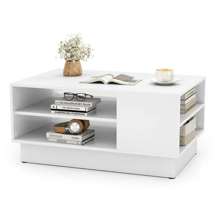 Modern Coffee Table with 2-Tier Open Storage Shelves-White - White - Coffee Tables