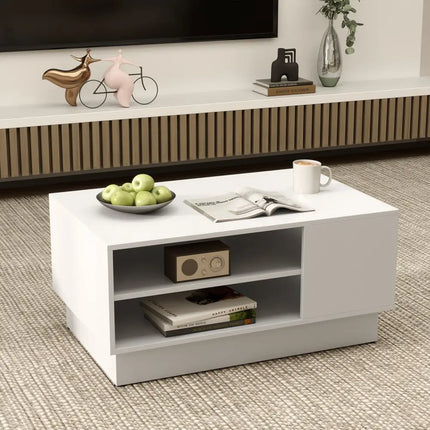 Modern Coffee Table with 2-Tier Open Storage Shelves-White - White - Coffee Tables