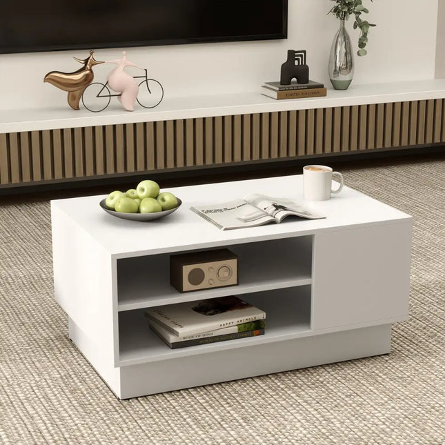 Modern Coffee Table with 2-Tier Open Storage Shelves-White - White - Coffee Tables