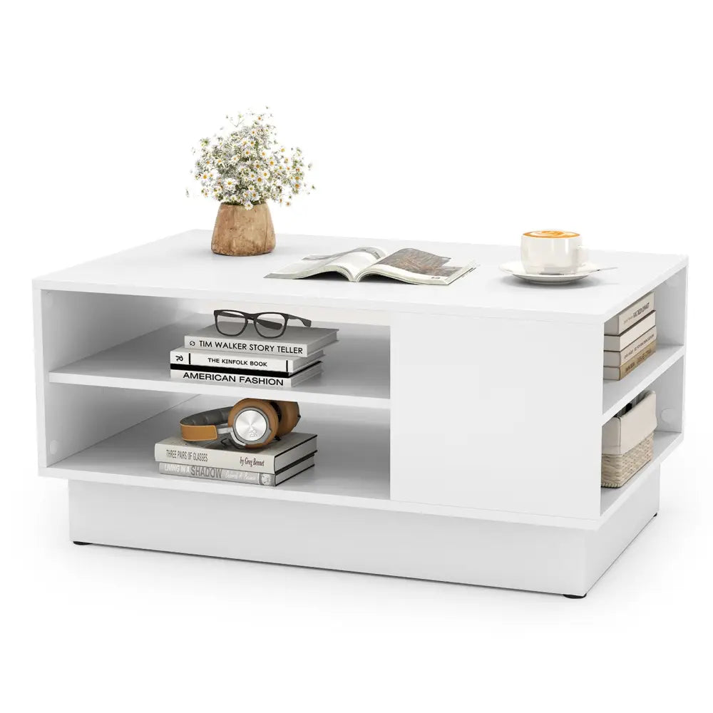 Modern Coffee Table with 2-Tier Open Storage Shelves-White - White - Coffee Tables