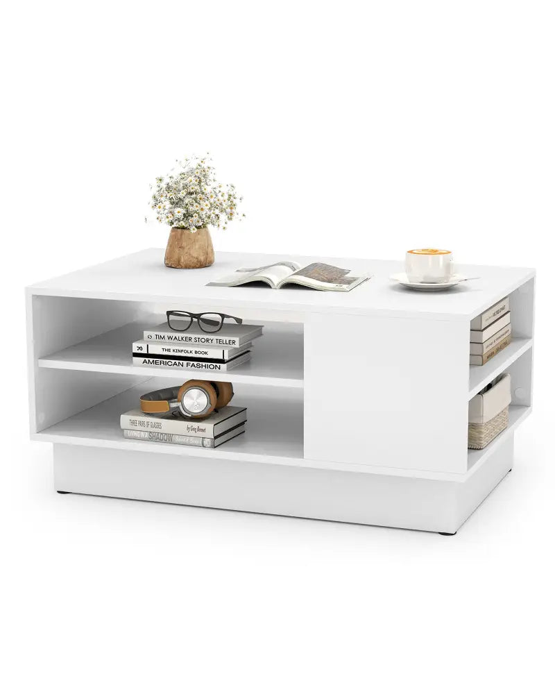 Modern Coffee Table with 2-Tier Open Storage Shelves-White - White - Coffee Tables