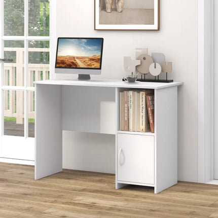Modern Computer Desk with Cabinet-White - White - Computer Desks