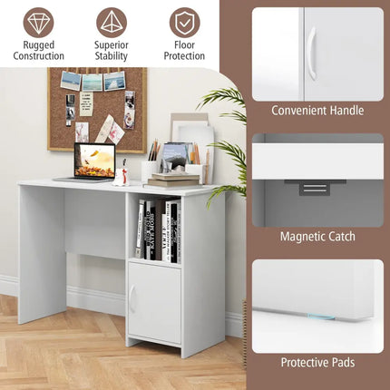 Modern Computer Desk with Cabinet-White - White - Computer Desks