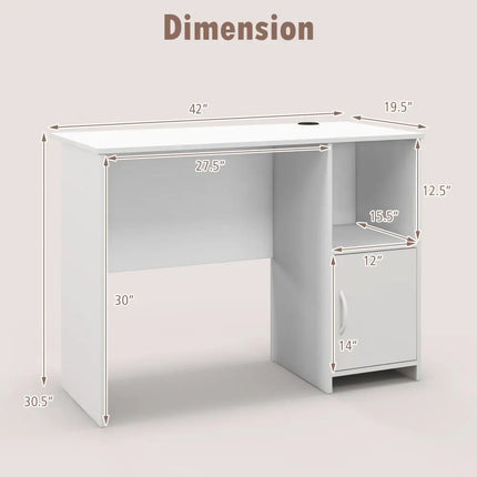 Modern Computer Desk with Cabinet-White - White - Computer Desks