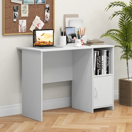 Modern Computer Desk with Cabinet-White - White - Computer Desks