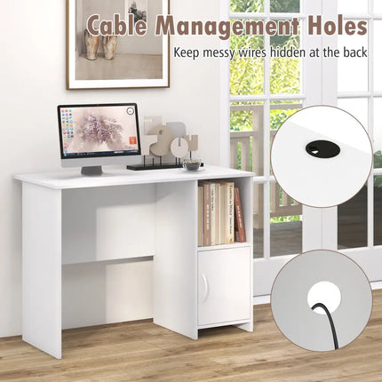 Modern Computer Desk with Cabinet-White - White - Computer Desks