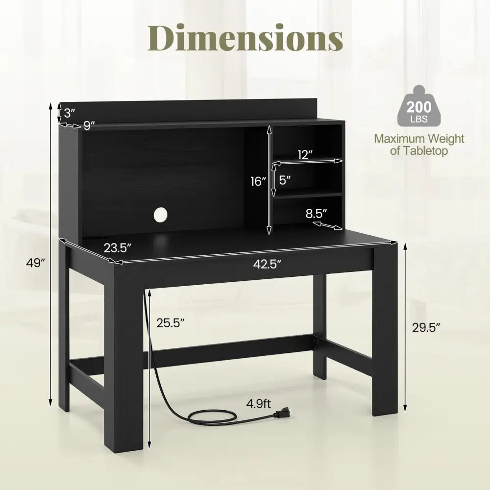 Modern Computer Desk with Hutch and Storage Shelves-Black - Black - Computer Desks