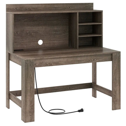 Modern Computer Desk with Hutch and Storage Shelves-Oak - Oak - Computer Desks