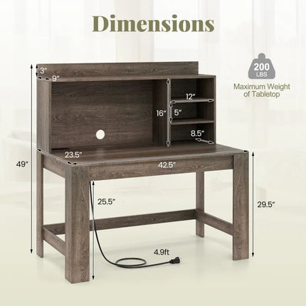 Modern Computer Desk with Hutch and Storage Shelves-Oak - Oak - Computer Desks