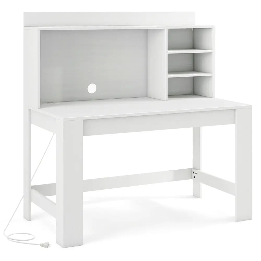 Modern Computer Desk with Hutch and Storage Shelves-White - White - Computer Desks
