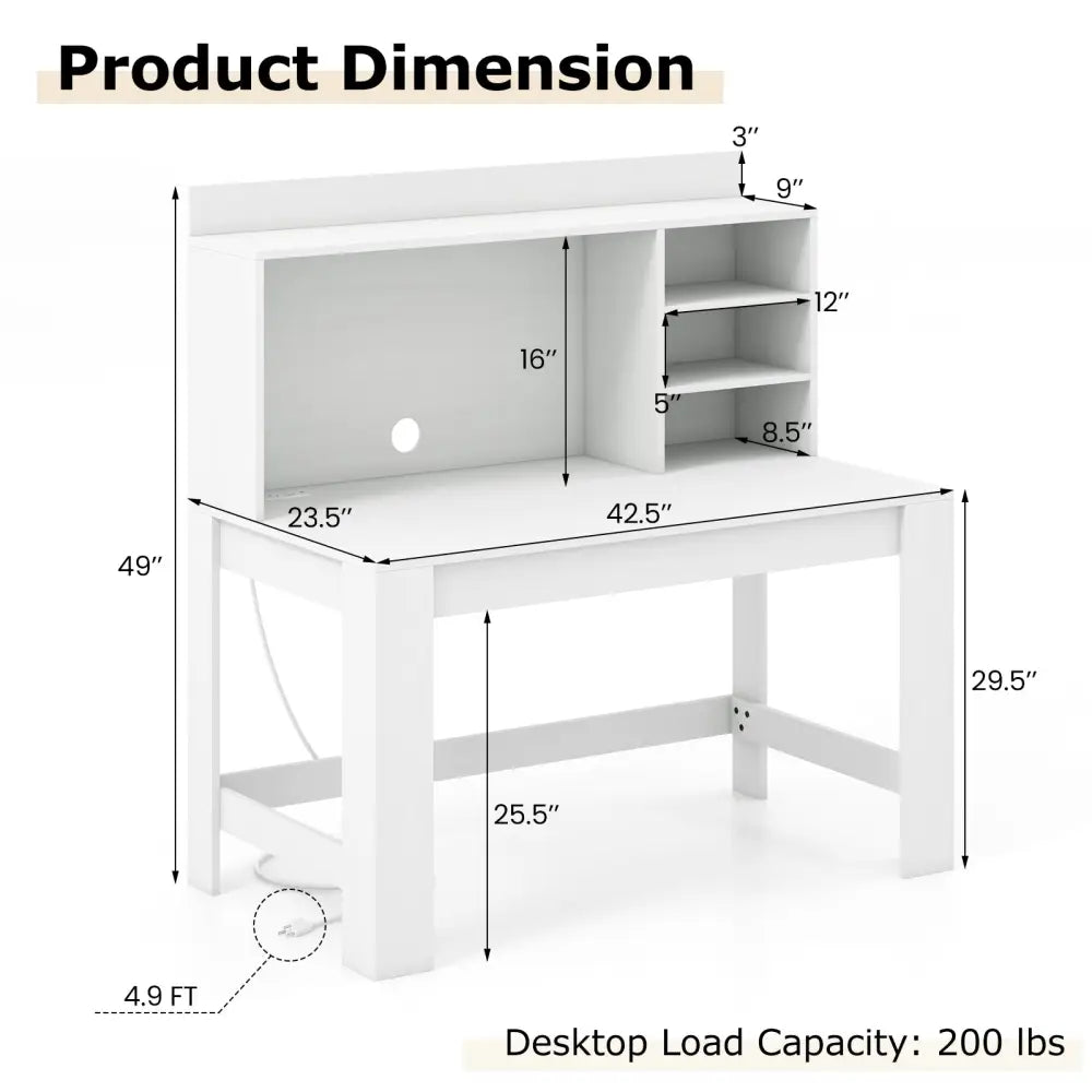 Modern Computer Desk with Hutch and Storage Shelves-White - White - Computer Desks
