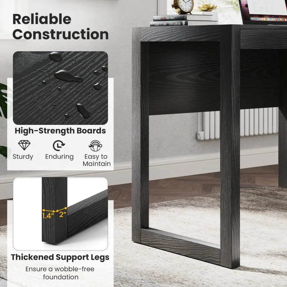 Modern Computer Desk Writing Workstation with Cabinet and Drawer-Black - Black - Writing Desks