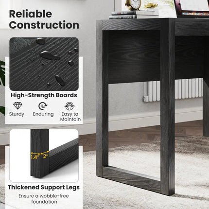 Modern Computer Desk Writing Workstation with Cabinet and Drawer-Black - Black - Writing Desks