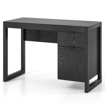 Modern Computer Desk Writing Workstation with Cabinet and Drawer-Black - Black - Writing Desks