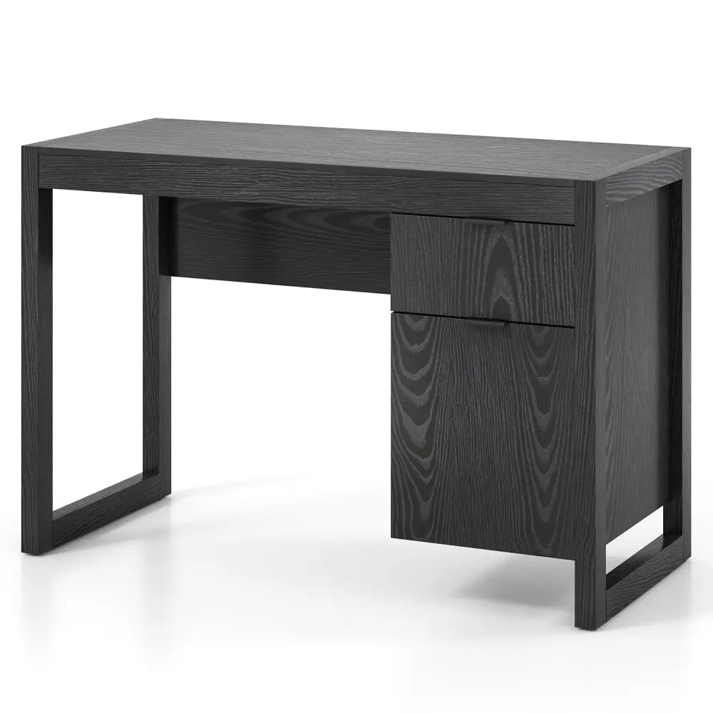 Modern Computer Desk Writing Workstation with Cabinet and Drawer-Black - Black - Writing Desks
