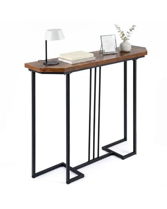 Modern Console Table Narrow Entryway Table with Metal Legs-Rustic Brown - Rustic Brown - Console Tables