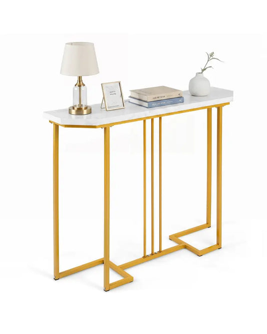 Modern Console Table Narrow Entryway Table with Metal Legs-White - White - Console Tables