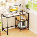 Modern Console Table with 2 Open Shelves and Metal Frame-Black - Black - Writing Desks