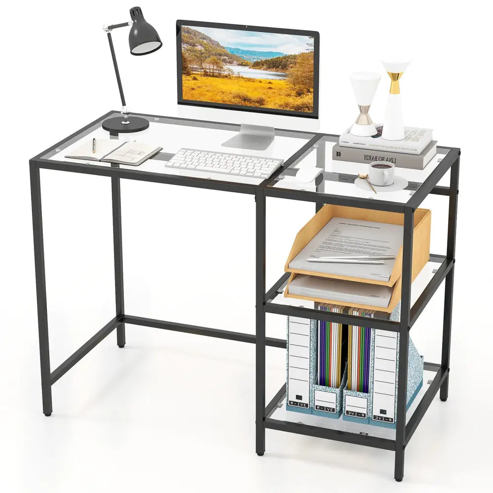 Modern Console Table with 2 Open Shelves and Metal Frame-Black - Black - Writing Desks