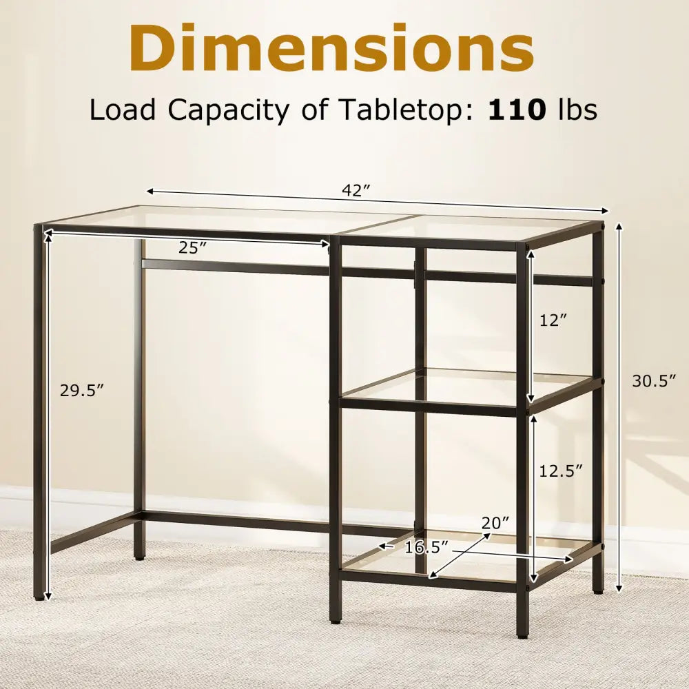 Modern Console Table with 2 Open Shelves and Metal Frame-Black - Black - Writing Desks