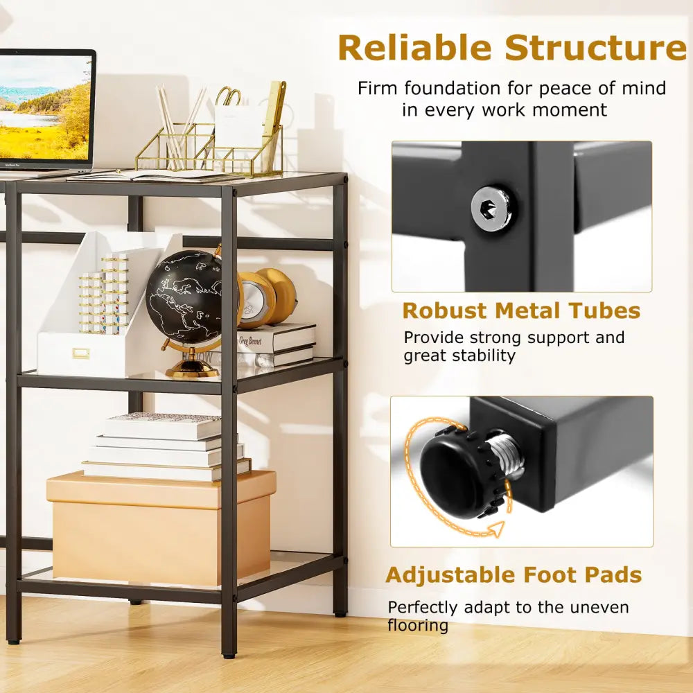 Modern Console Table with 2 Open Shelves and Metal Frame-Black - Black - Writing Desks