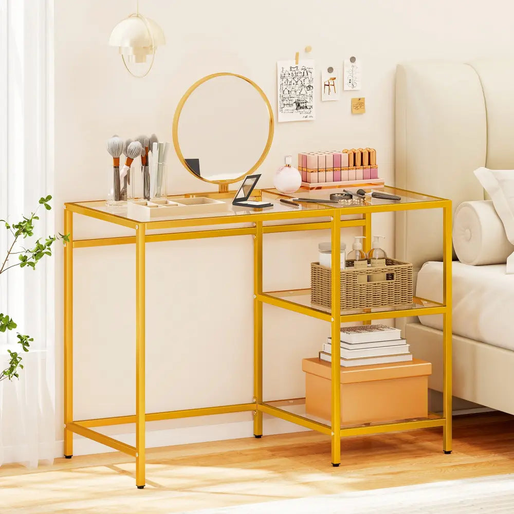 Modern Console Table with 2 Open Shelves and Metal Frame-Golden - Golden - Writing Desks