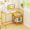 Modern Console Table with 2 Open Shelves and Metal Frame-Golden - Golden - Writing Desks