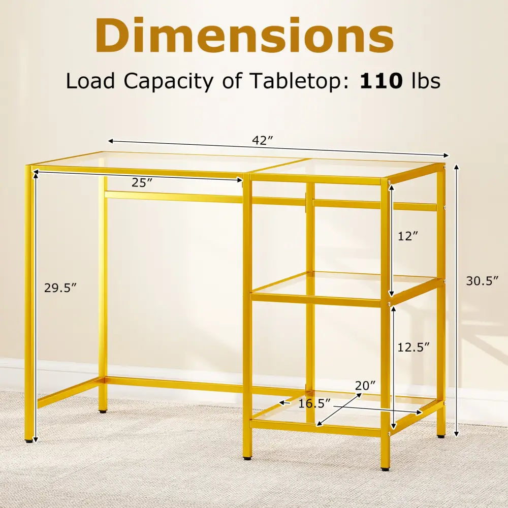 Modern Console Table with 2 Open Shelves and Metal Frame-Golden - Golden - Writing Desks