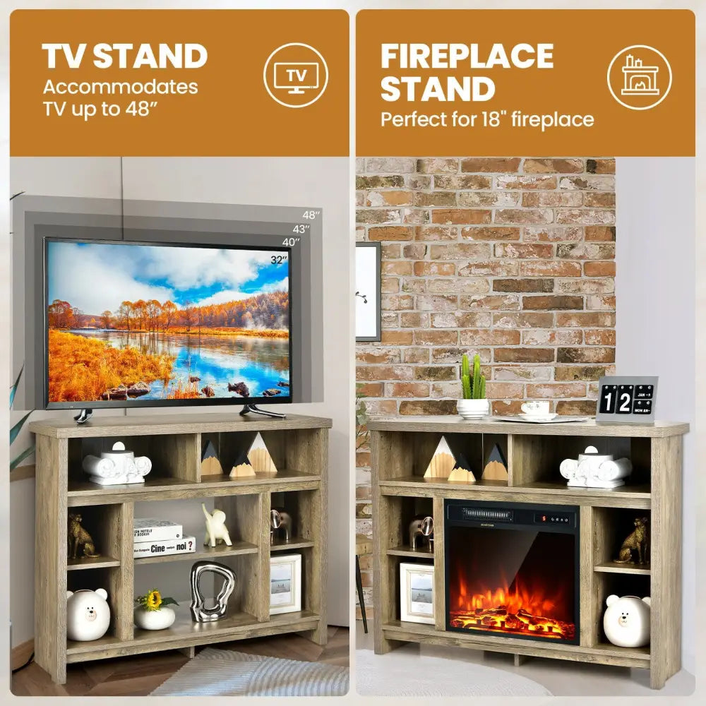 Modern Corner TV Stand with Adjustable Shelves for TVs up to 48 Inch-Natural - Natural - Entertainment Centers & TV