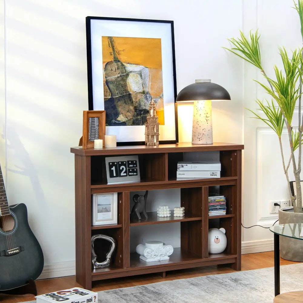 Modern Corner TV Stand with Adjustable Shelves for TVs up to 48 Inch-Coffee - Brown - Entertainment Centers & TV Stands