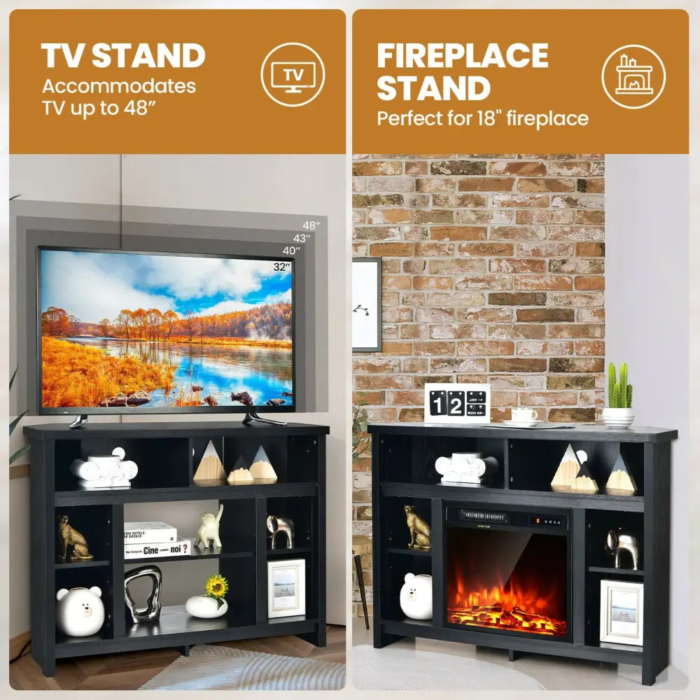 Modern Corner TV Stand with Adjustable Shelves for TVs up to 48 Inch-Black - Black - Entertainment Centers & TV Stands