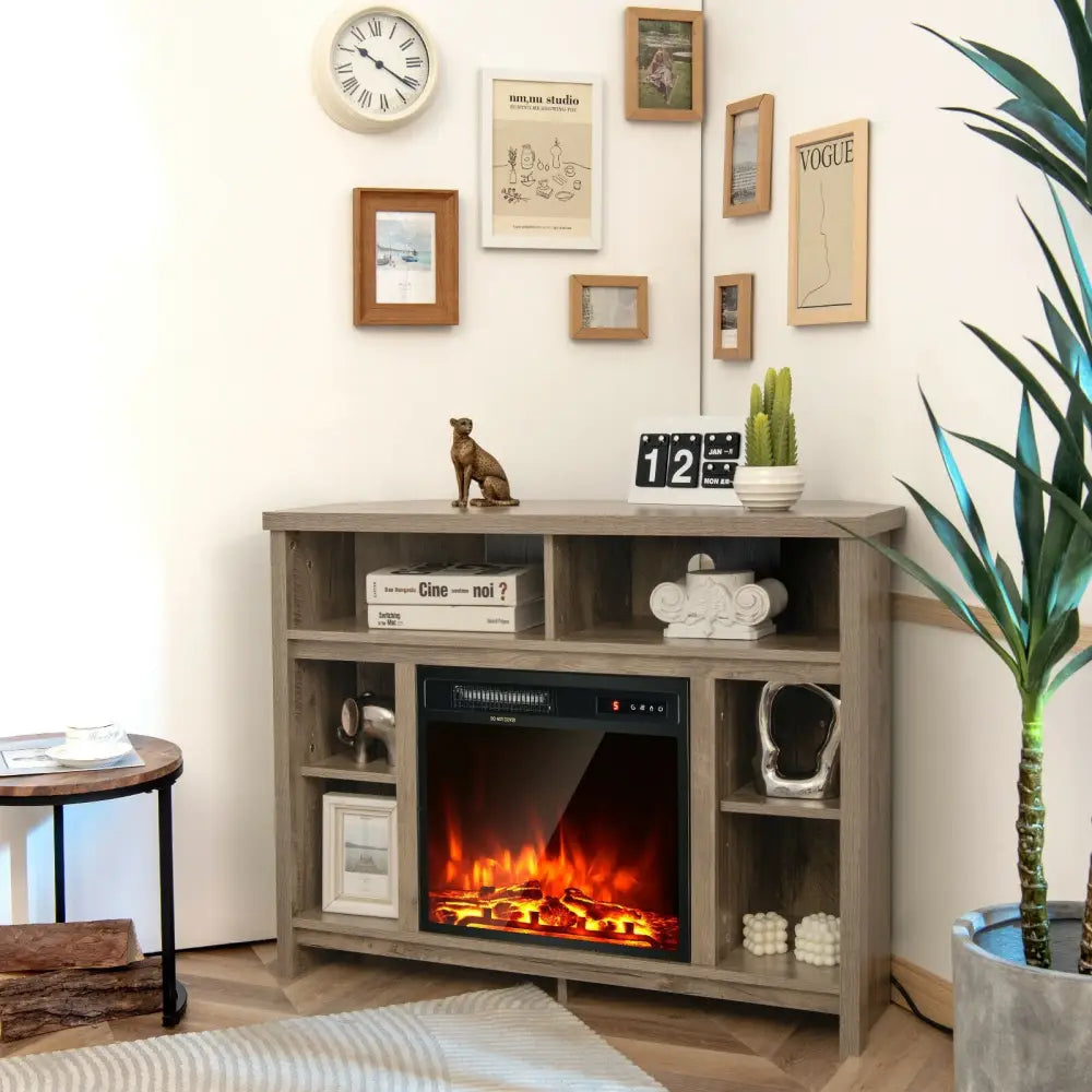 Modern Corner TV Stand with Adjustable Shelves for TVs up to 48 Inch-Natural - Natural - Entertainment Centers & TV