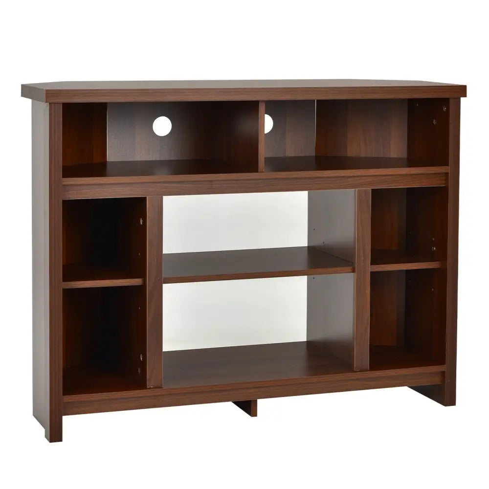 Modern Corner TV Stand with Adjustable Shelves for TVs up to 48 Inch-Coffee - Brown - Entertainment Centers & TV Stands
