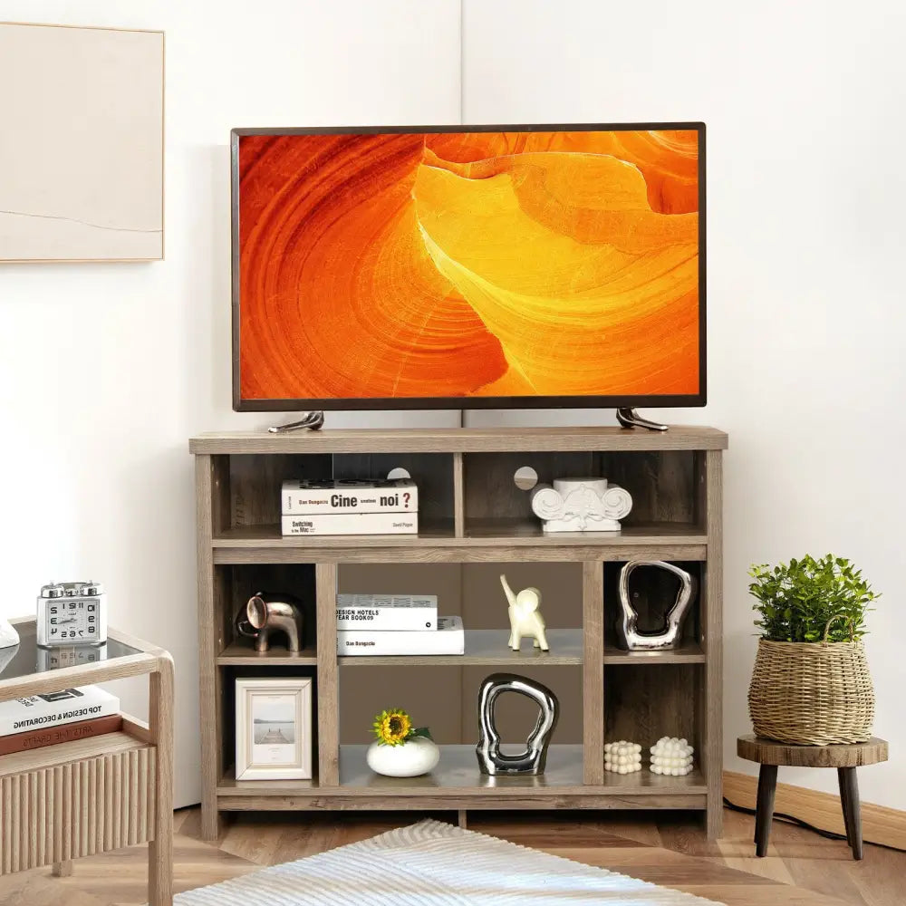 Modern Corner TV Stand with Adjustable Shelves for TVs up to 48 Inch-Natural - Natural - Entertainment Centers & TV