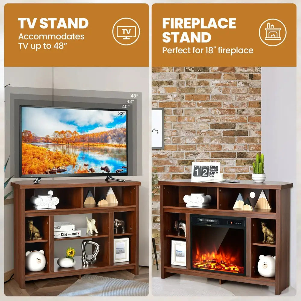 Modern Corner TV Stand with Adjustable Shelves for TVs up to 48 Inch-Coffee - Brown - Entertainment Centers & TV Stands