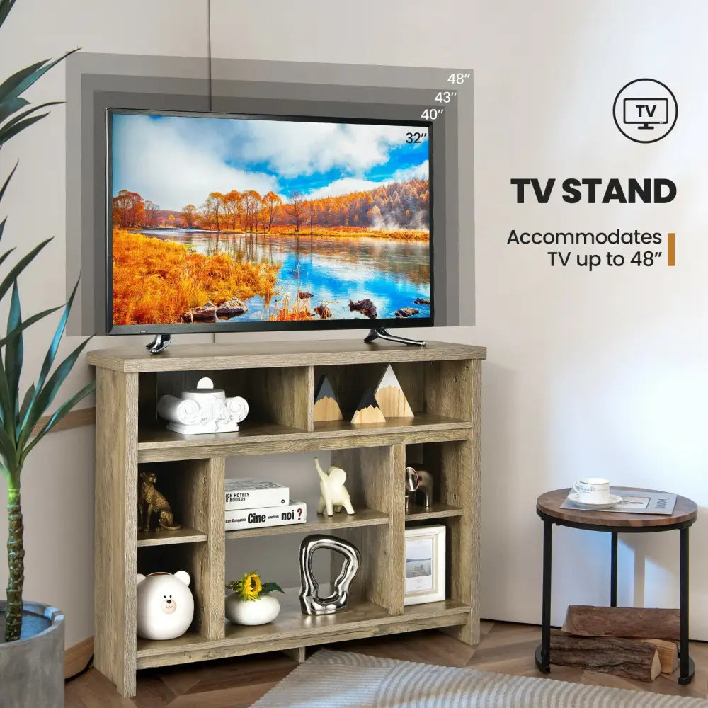 Modern Corner TV Stand with Adjustable Shelves for TVs up to 48 Inch-Natural - Natural - Entertainment Centers & TV